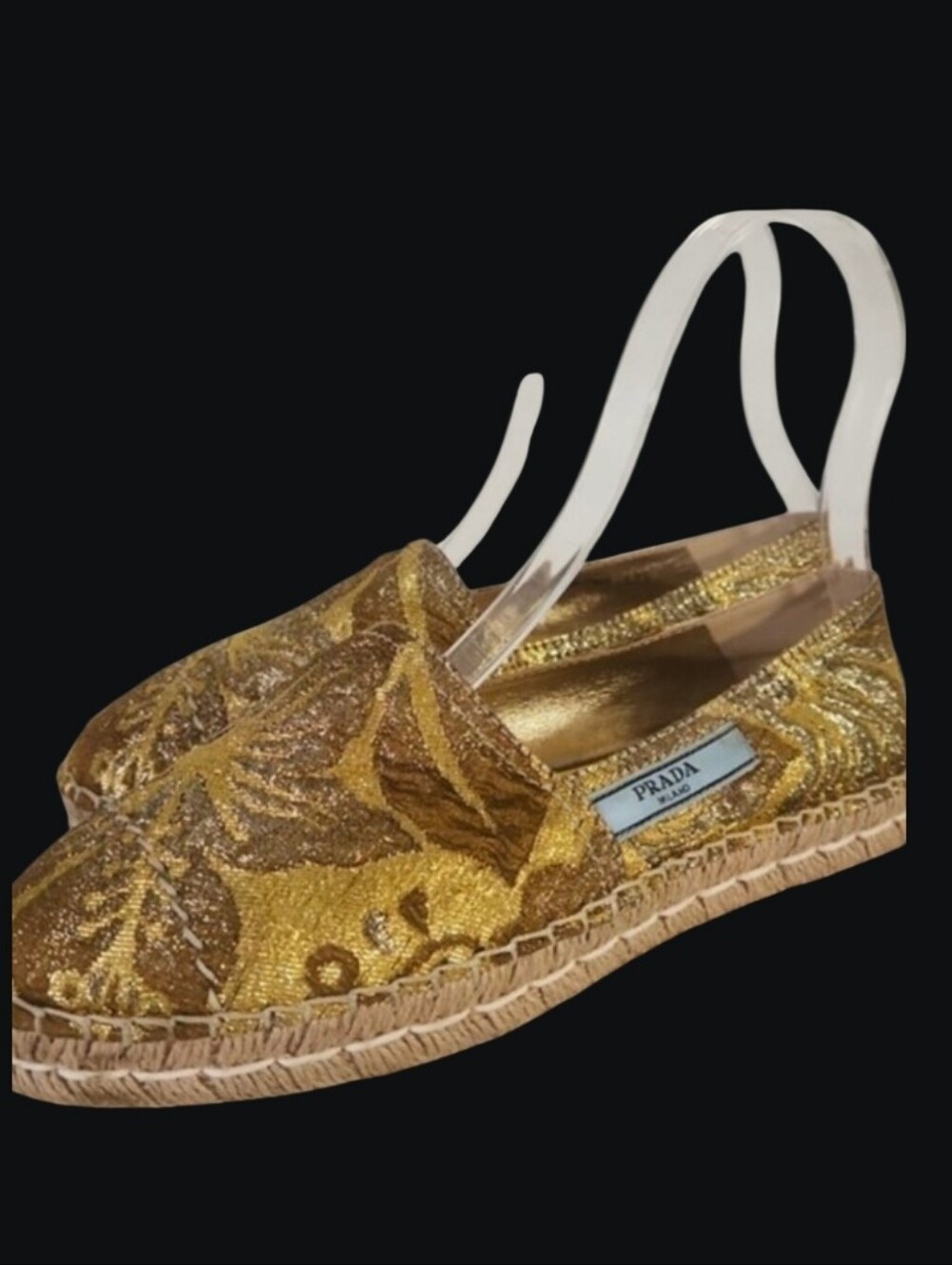 PRADA Metallic Gold Espadrilles for Women Size 37.5 EU Gorgeous!